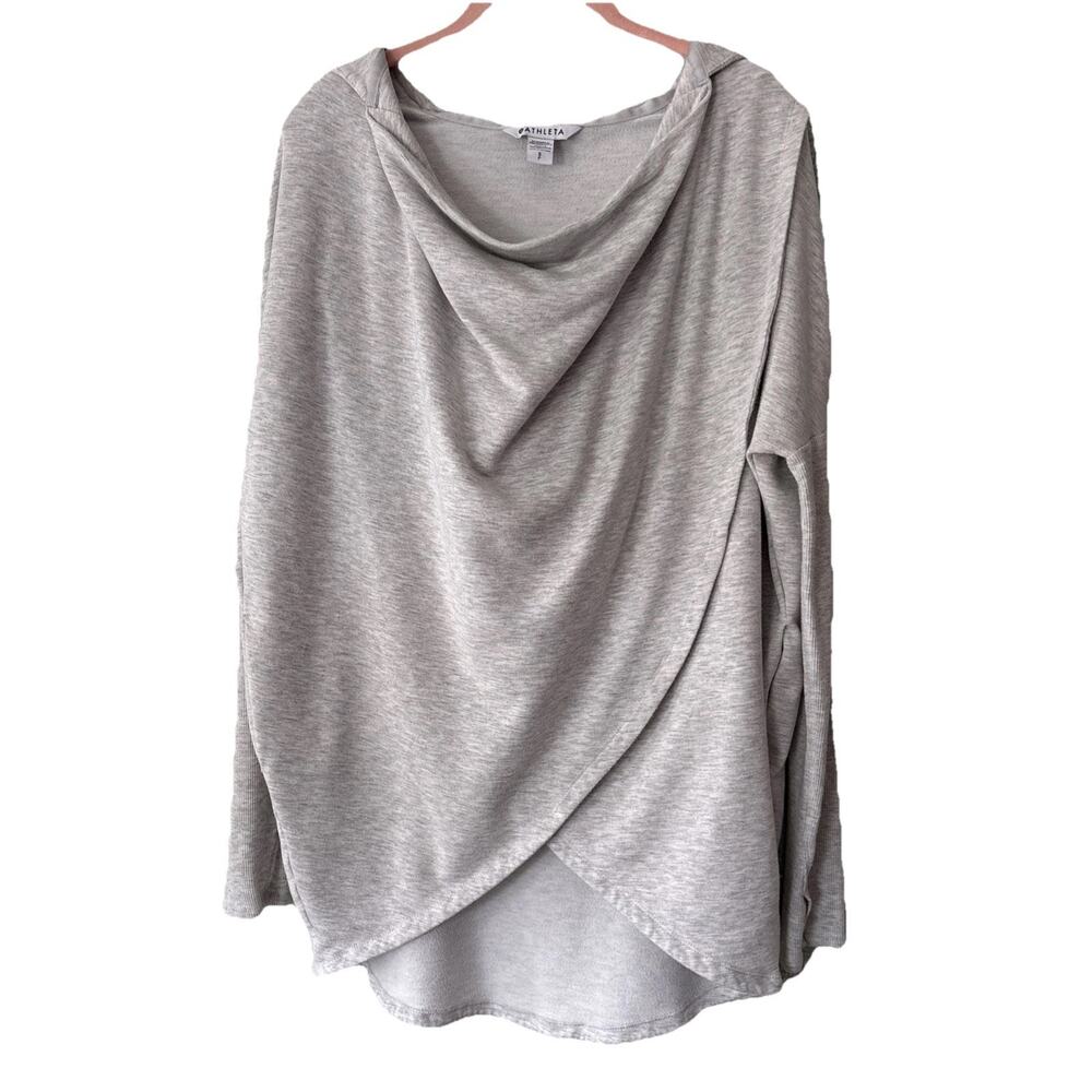 Athleta Purana Wrap Sweatshirt Womens S Gray Heather Ribbed Long Sleeve Top